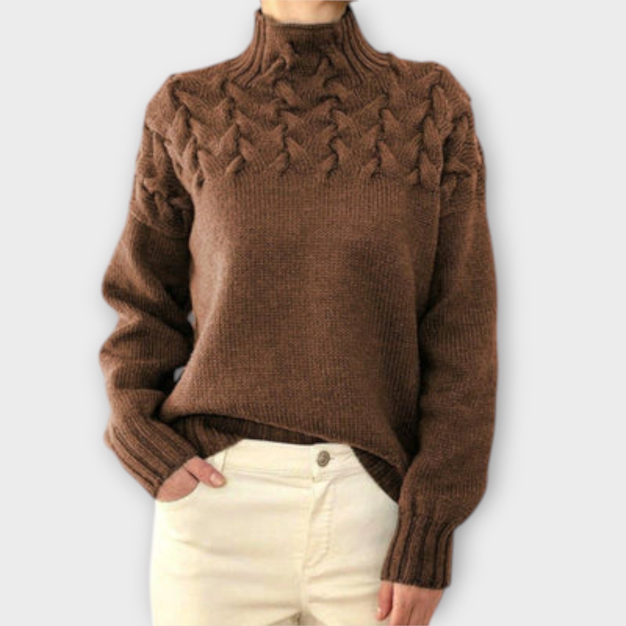 Eva - Damski sweter z detalicznym wzorem warkocza