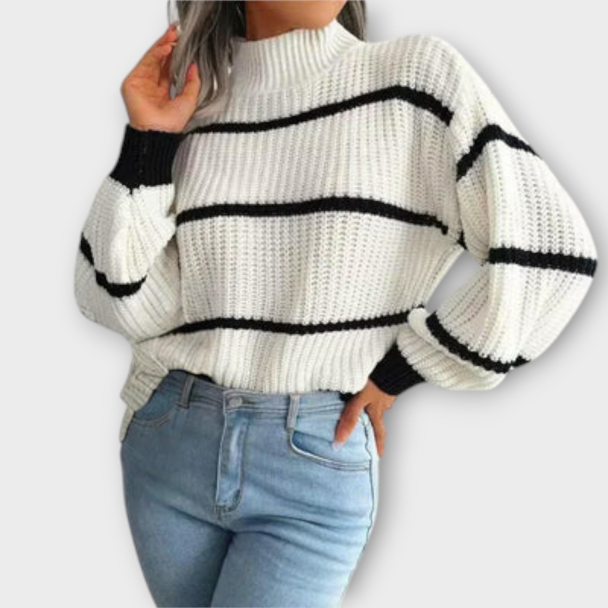 Chavala - Sweter z golfem w paski