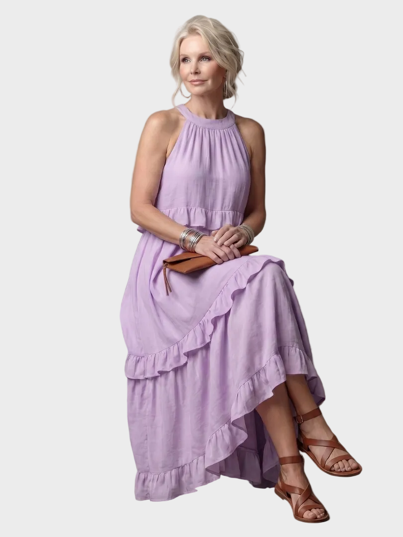 Katia - Sukienka Maxi z Halterem i Falbanami