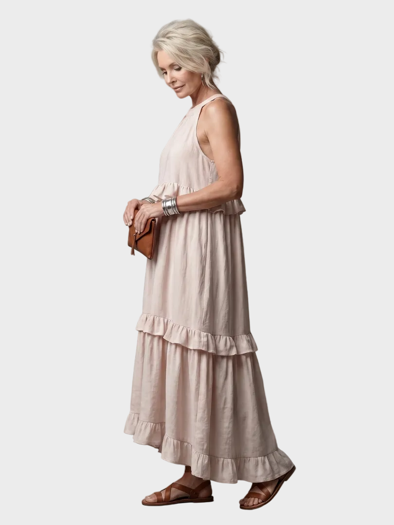 Katia - Sukienka Maxi z Halterem i Falbanami