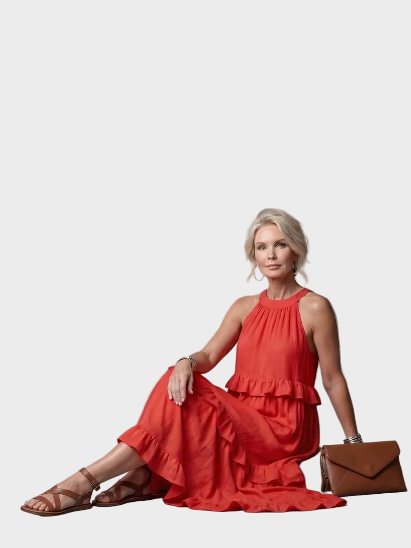 Katia - Sukienka Maxi z Halterem i Falbanami